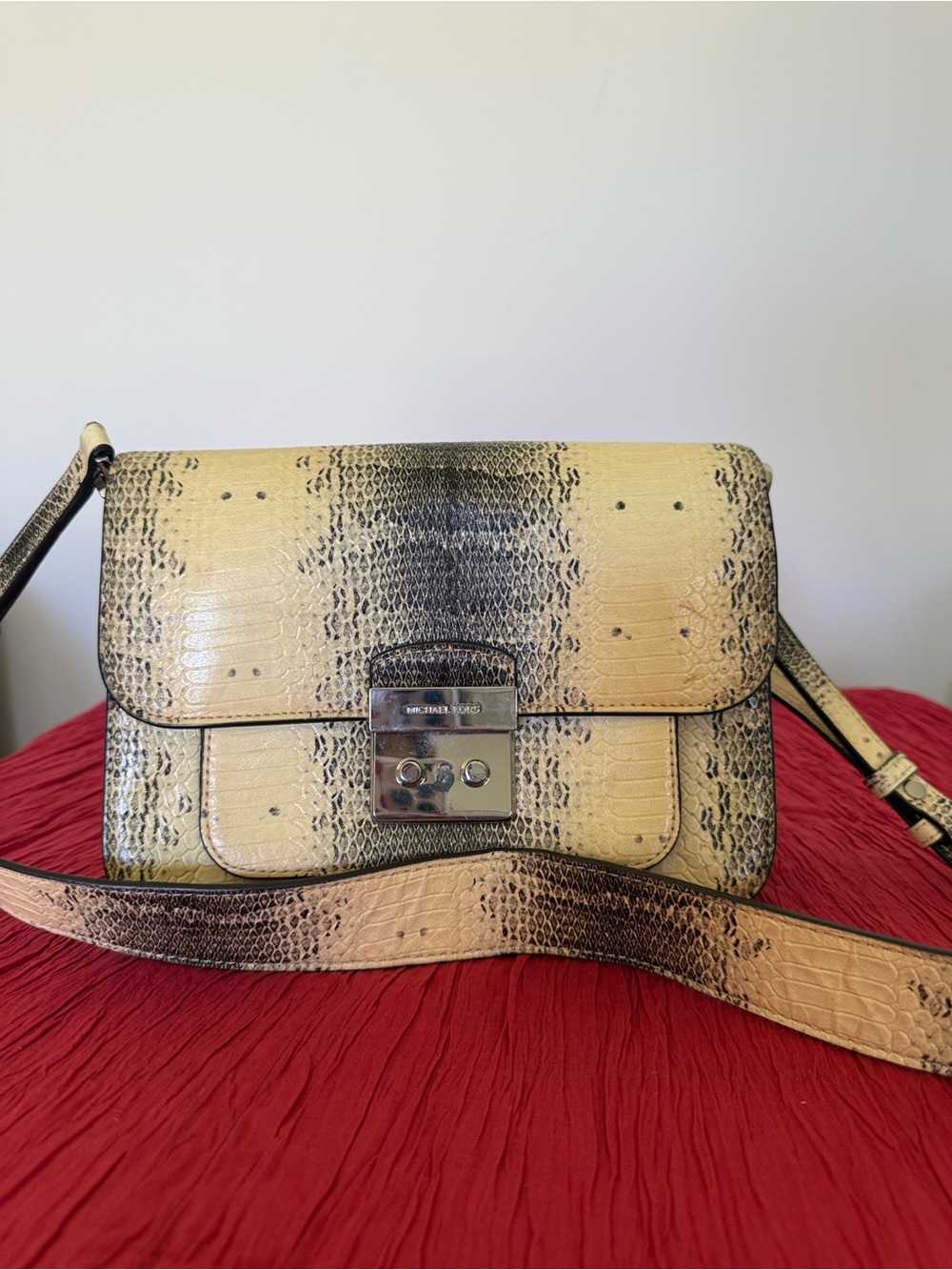 Michael Kors cream and Black Snakeskin-Effect Leather Crossbody